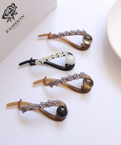 گیره مو چفتی گل کریستال و سنگ تزئینی