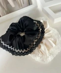 اسکرانچی ساتن دور توری در رنگهای مشکی و کرم، کش مو مجلسی