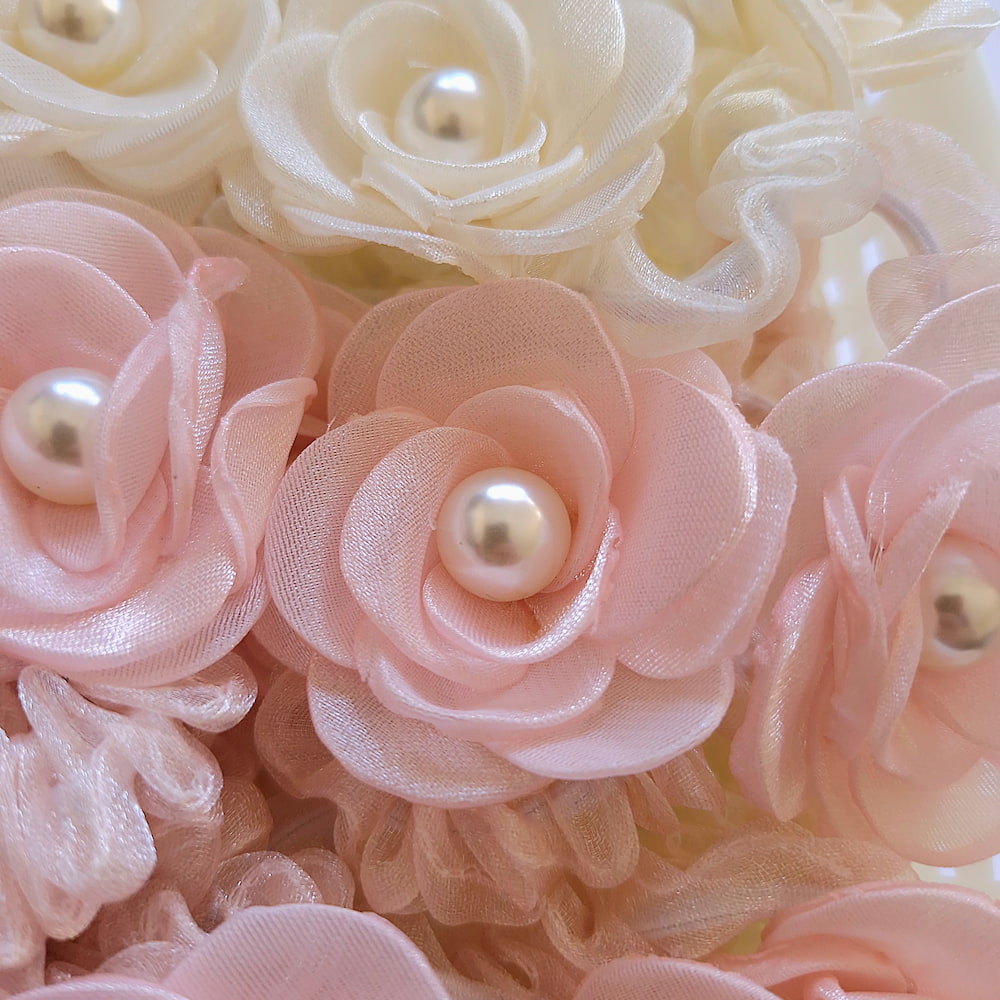 اسکرانچی گل رز مرواریدی، کش مو مجلسی کرم و صورتی